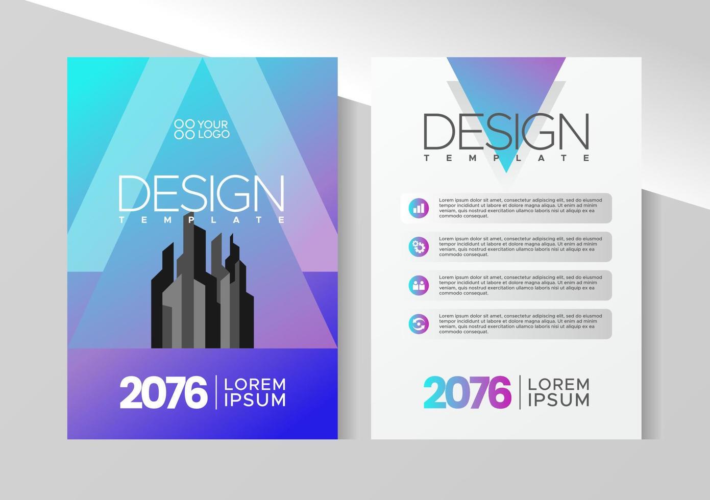 flygblad broschyr design, företagsomslagsstorlek A4 mall, geometrisk triangel blå färg vektor