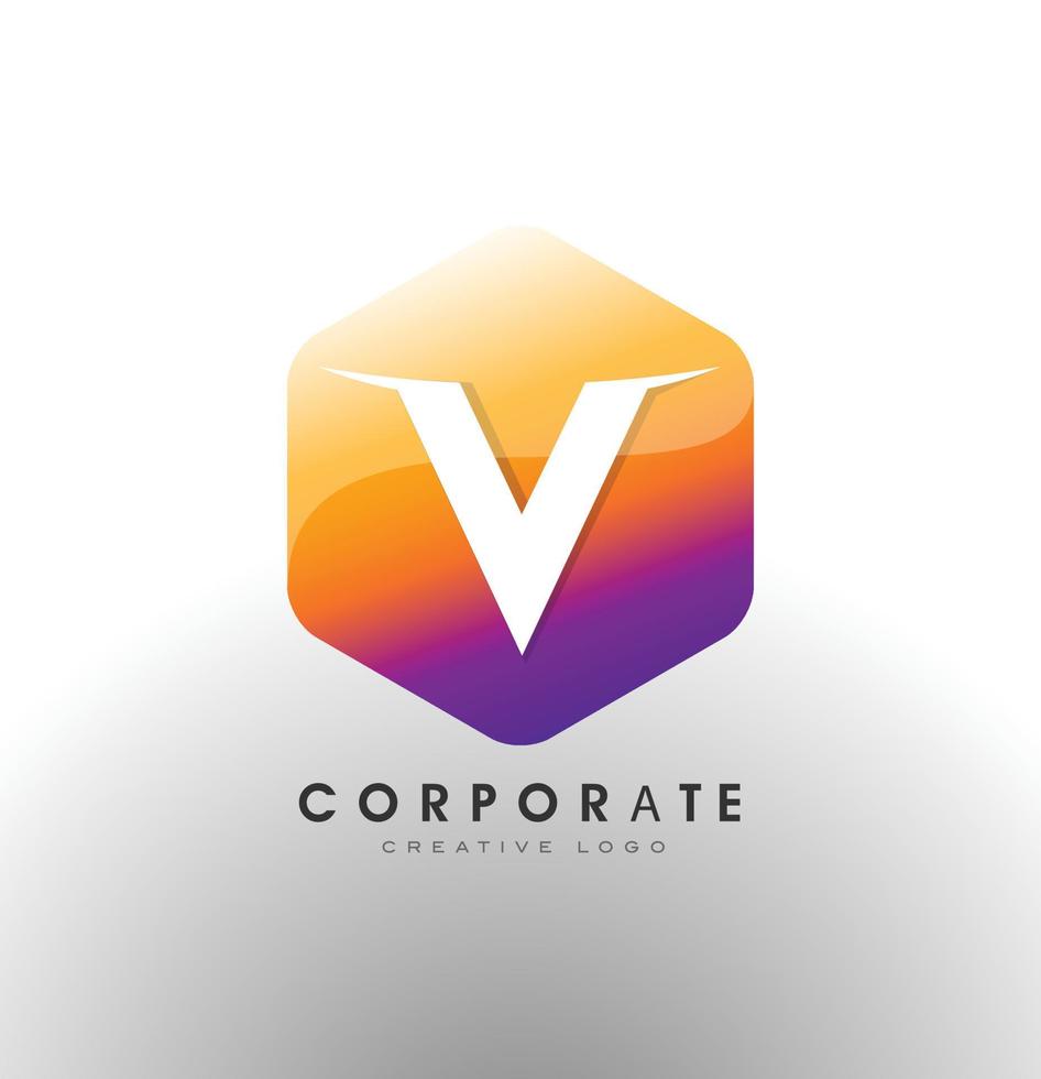 Buchstabe V-Logo. unternehmenssechseck mit buchstabe v nach innen. vektor