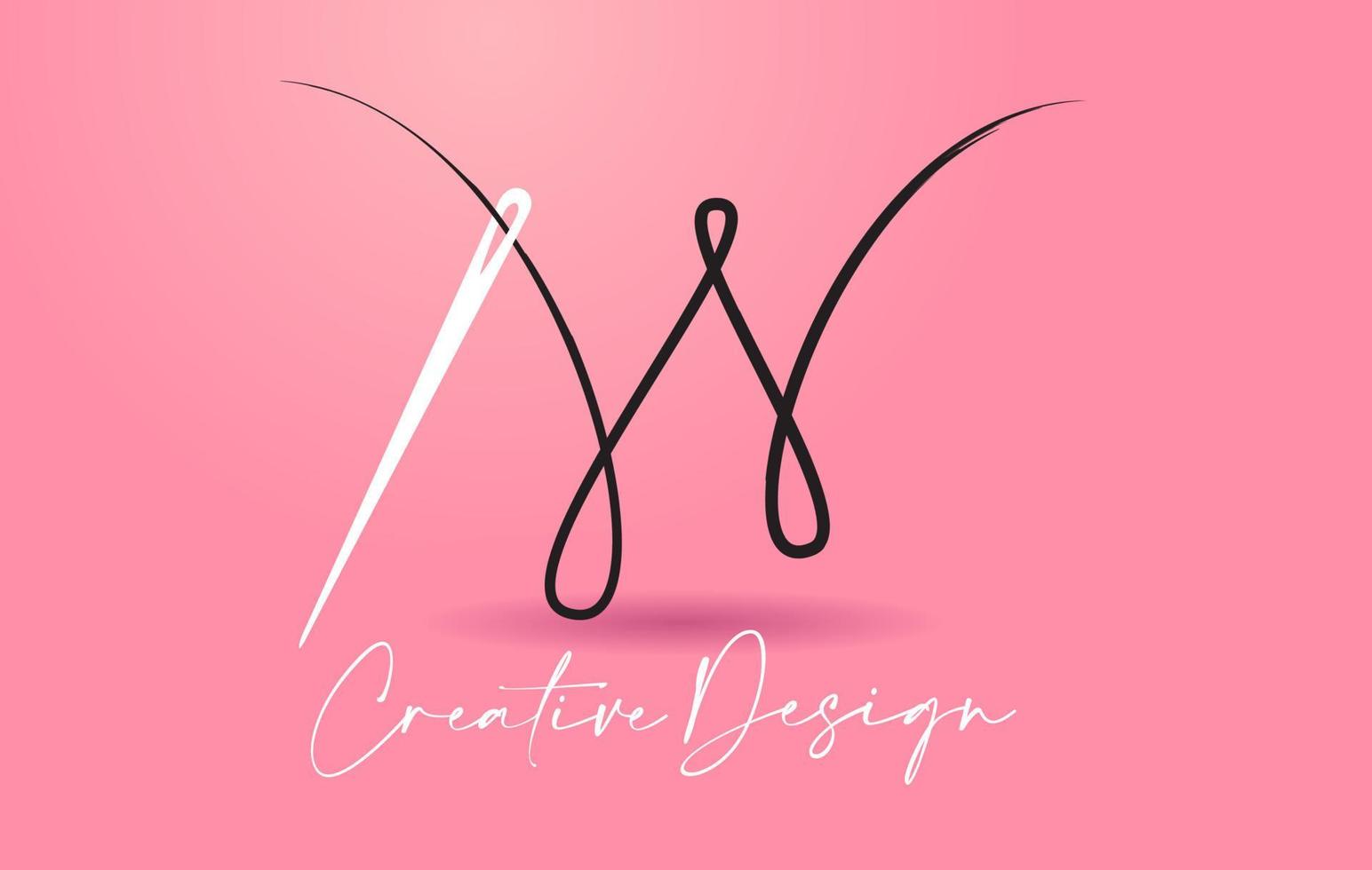 w-Brief-Logo mit Nadel und Faden kreatives Design-Konzept-Vektor vektor