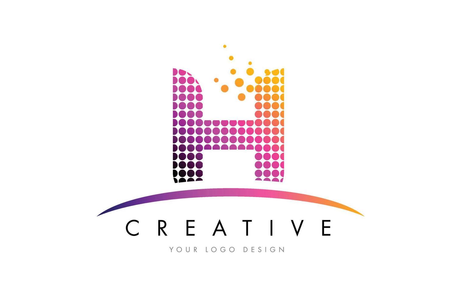 h-Brief-Logo-Design mit magentafarbenen Punkten und Swoosh vektor