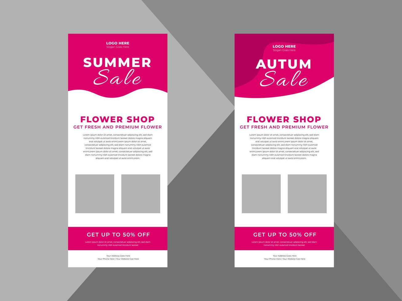 Blumenladen Roll-Up-Banner-Design. Frühlingsblumen-Verkaufsplakat-Broschürendesign, Abdeckung, Roll-Up-Banner, Poster, druckfertig vektor