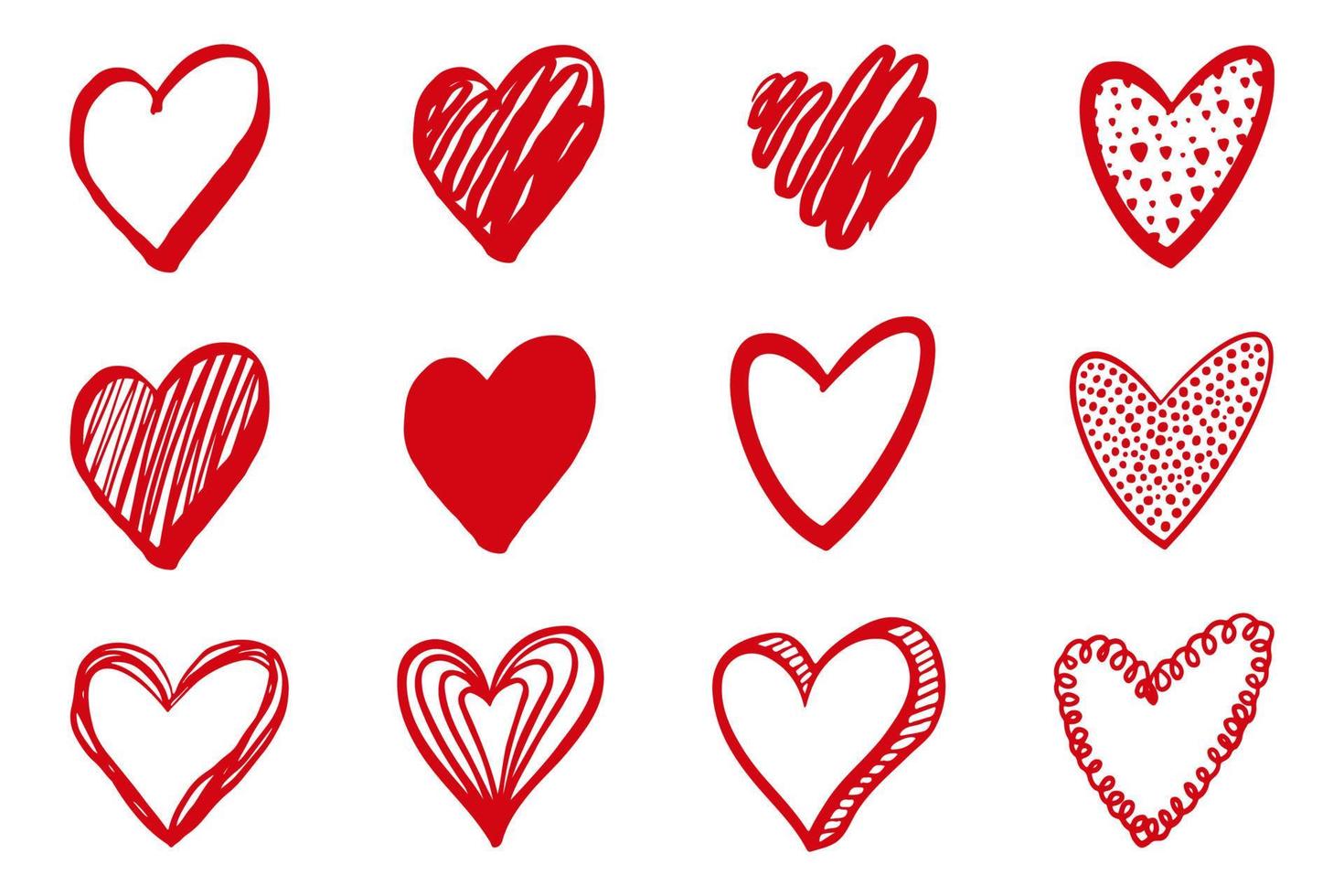 vektor handritad alla hjärtans hjärtan isolerad på vit bakgrund. dekorativa doodle kärlek hjärta form skiss stil. klottrar bläck hjärtan ikon för bröllop design, inslagning, utsmyckade och gratulationskort