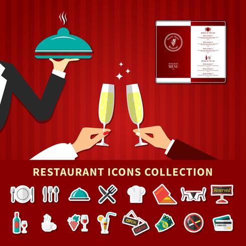 restaurang emoji ikonuppsättning vektor