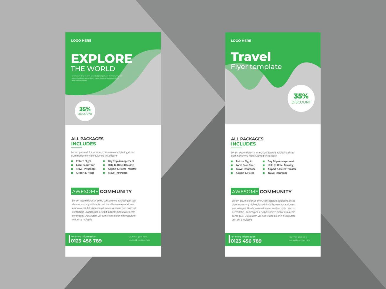Reise-DL-Flyer, neues Roll-Up-Banner-Design für Firmenreisen, Broschürenvorlage für Reise-Business-Tour-Poster, Reise-Flyer-Beispiele, druckfertig, Roll-Up-Vektor-eps vektor