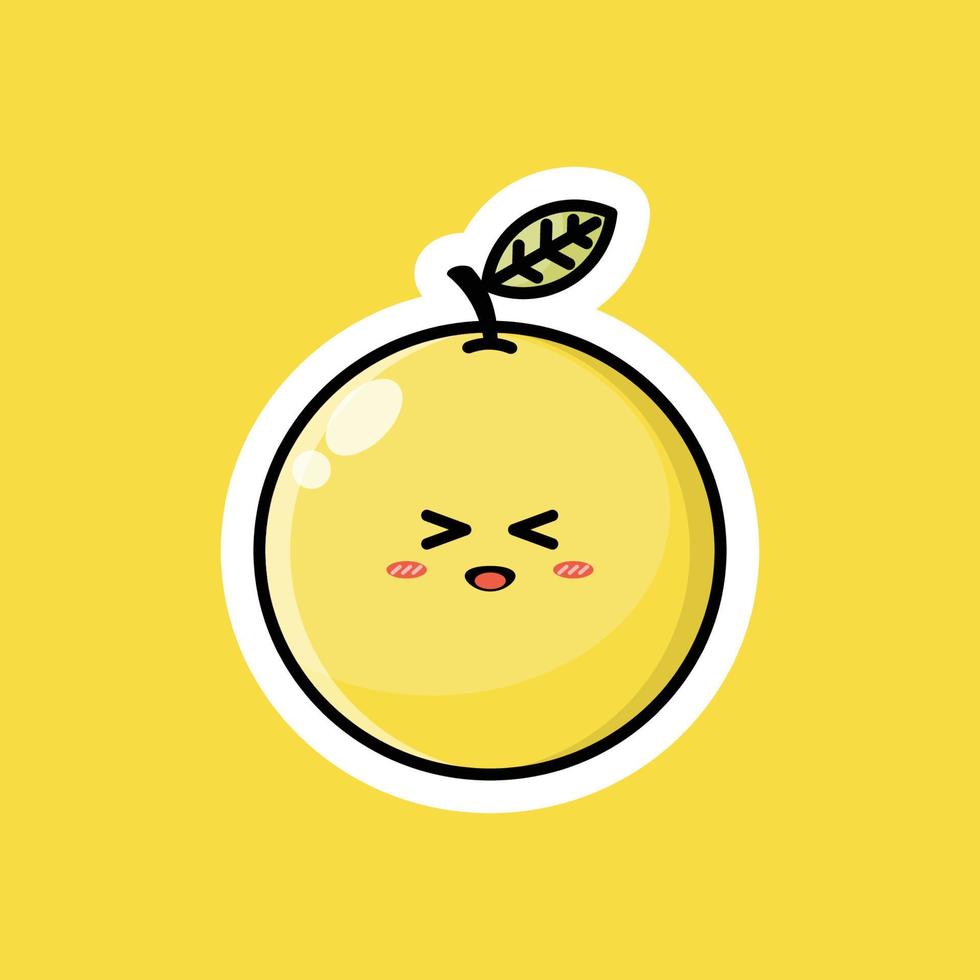 süße Frucht-Cartoon-Figur mit glücklich lächelndem Ausdruck. flaches Vektordesign, perfekt für Werbesymbole, Maskottchen oder Aufkleber. gelbe Zitrusfruchtgesichtsillustration. vektor