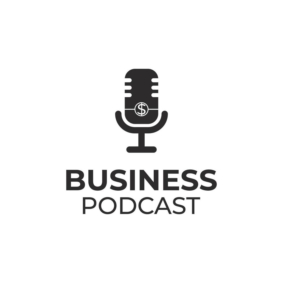 Business-Podcast-Logo mit Mikrofon, Mikrofon, Dollar-Münzen-Symbolkombination vektor