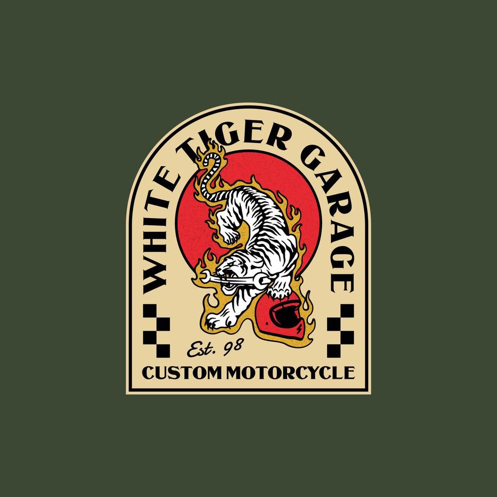 vintage vit tiger garage logotyp badge illustration vektor