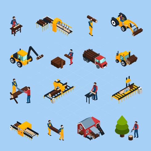 Set Isometric Icons Sawmill Set vektor