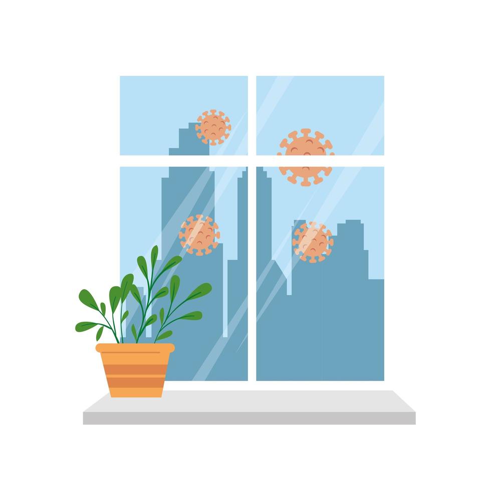 Fensterhaus mit Zimmerpflanzensymbol vektor