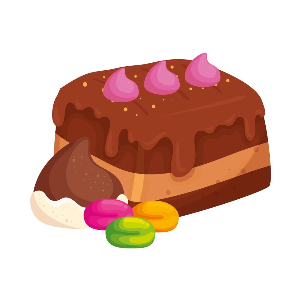 leckere Brownie-Schokolade mit Süßigkeiten vektor