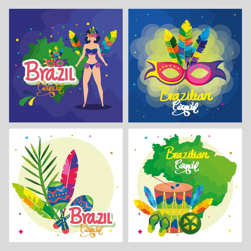 Set von Plakaten Karneval Brasilien mit Dekoration vektor