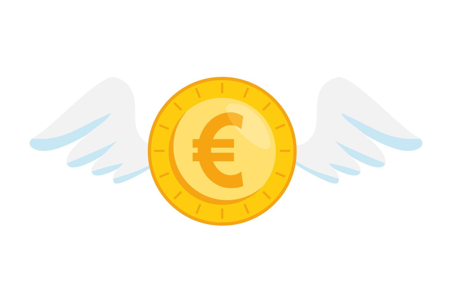 mynt pengar euro med vingar isolerad ikon vektor