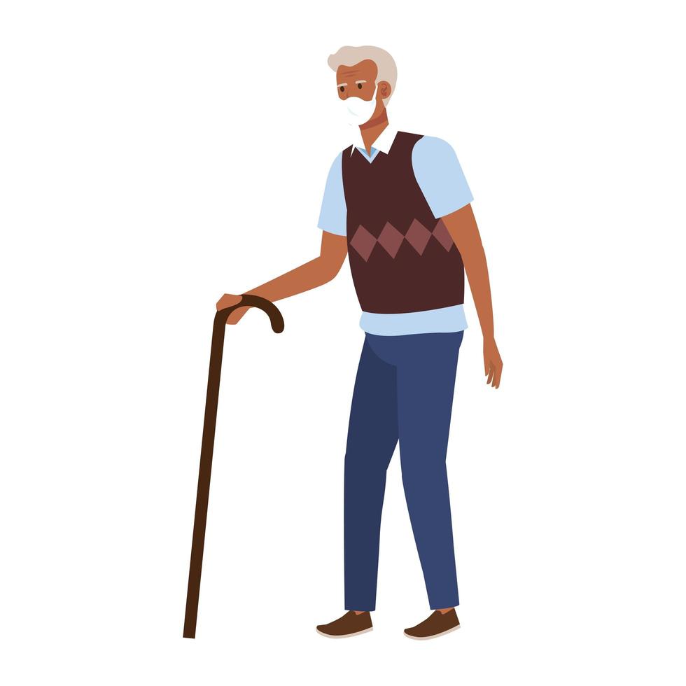 alter Mann mit Gesichtsmaske isoliertes Symbol vektor