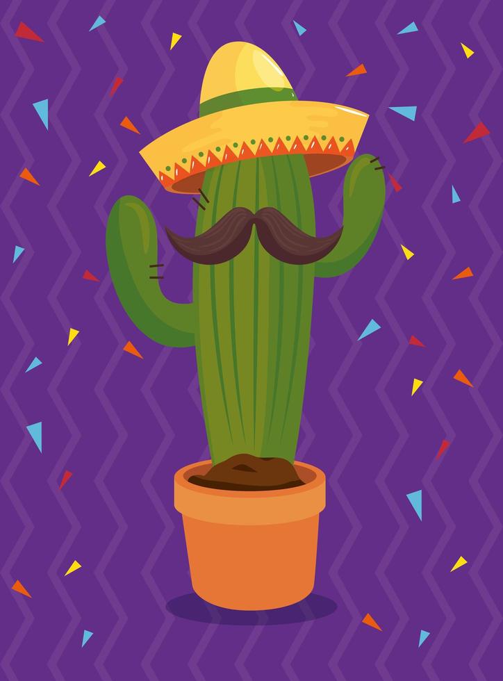 mexikanischer Kaktus mit Hut- und Schnurrbartvektordesign vektor