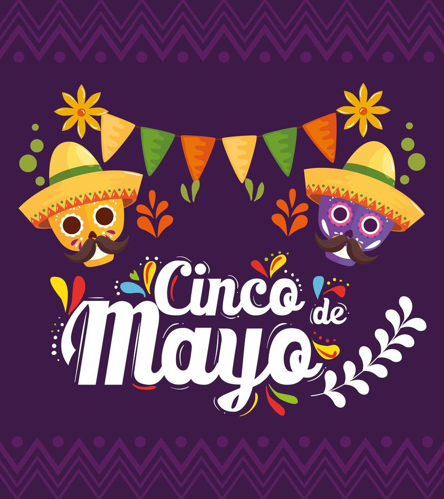 mexikanische Schädel mit Hüten von Cinco de Mayo-Vektordesign vektor