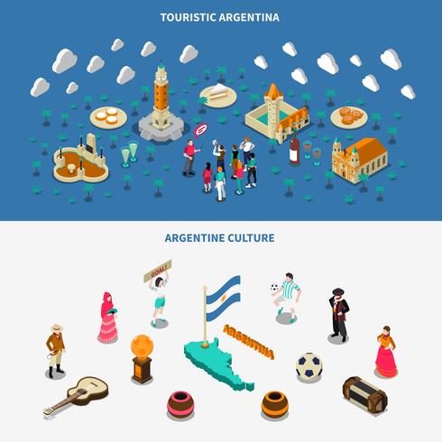 Argentina 2 Isometriska turistattraktioner Banderoller vektor