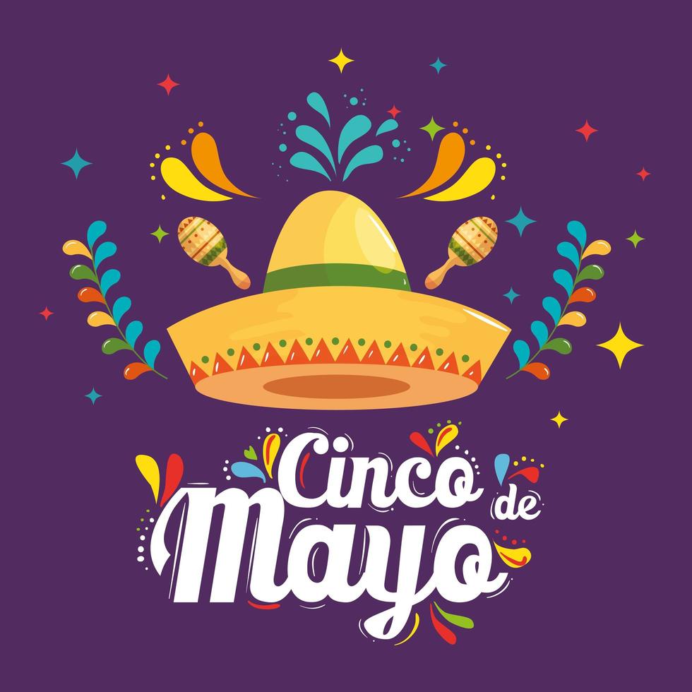 mexikanischer Hut und Maracas von Cinco de Mayo-Vektordesign vektor
