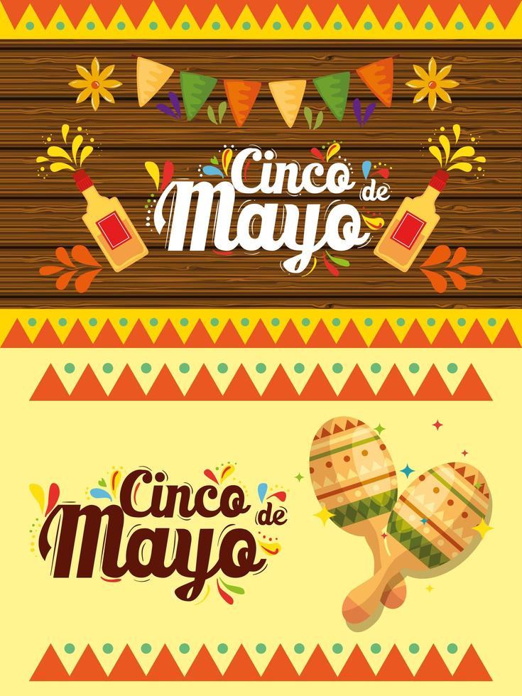 mexikanische Tequila-Flaschen und Maracas von Cinco de Mayo-Vektordesign vektor