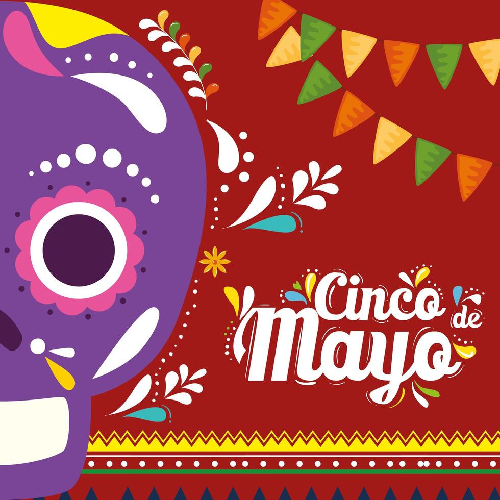mexikanischer Schädel von Cinco de Mayo-Vektordesign vektor