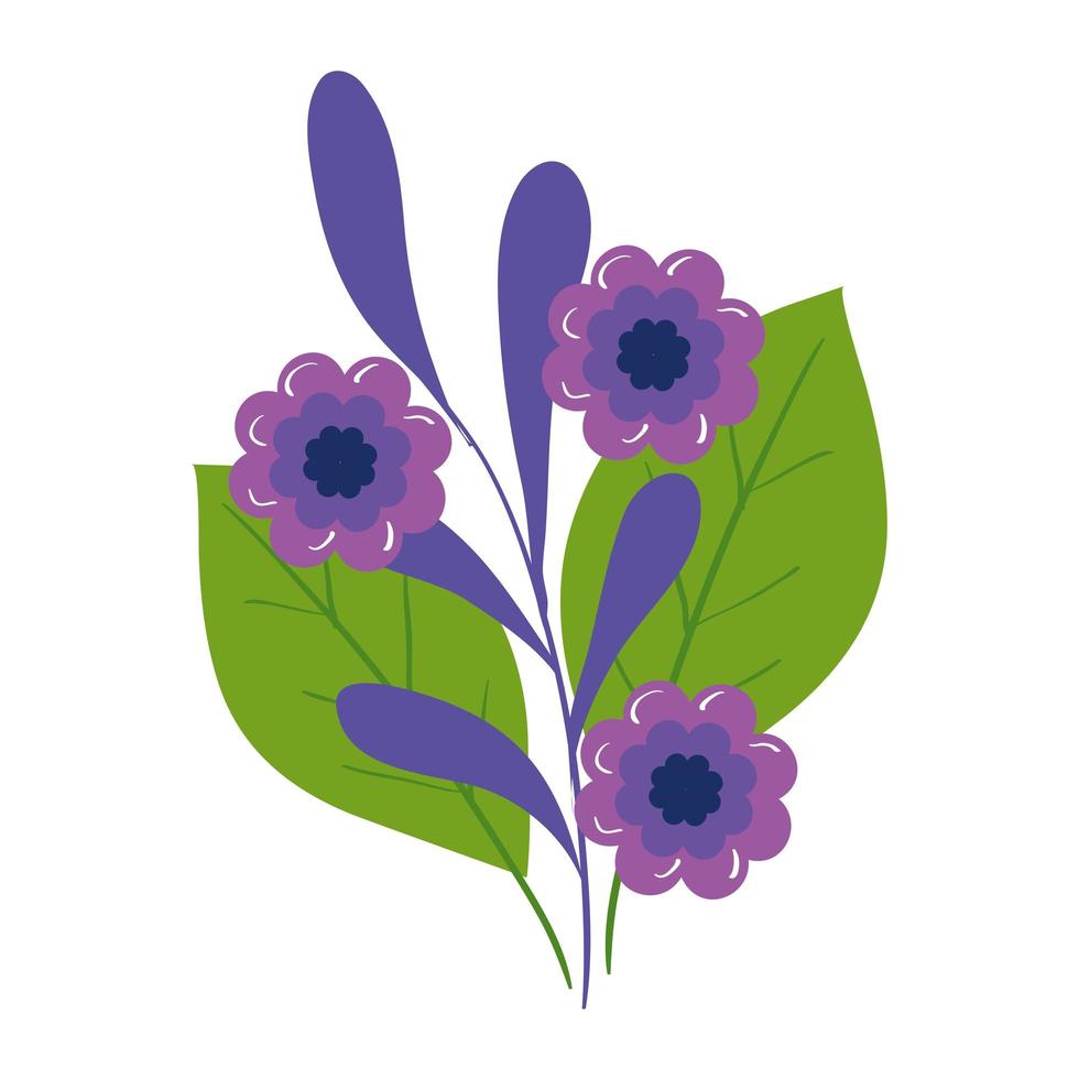 isolierte Blumen mit Blattvektordesign vektor