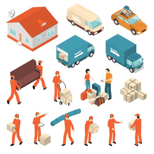 Moving Company Service Isometric Icons Set vektor