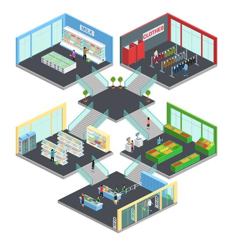 Multistore Supermarket Isometric Composition vektor