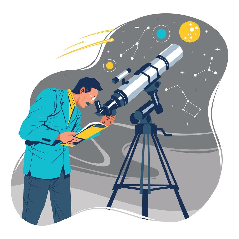 astrofysiker forskare använder teleskop koncept vektor