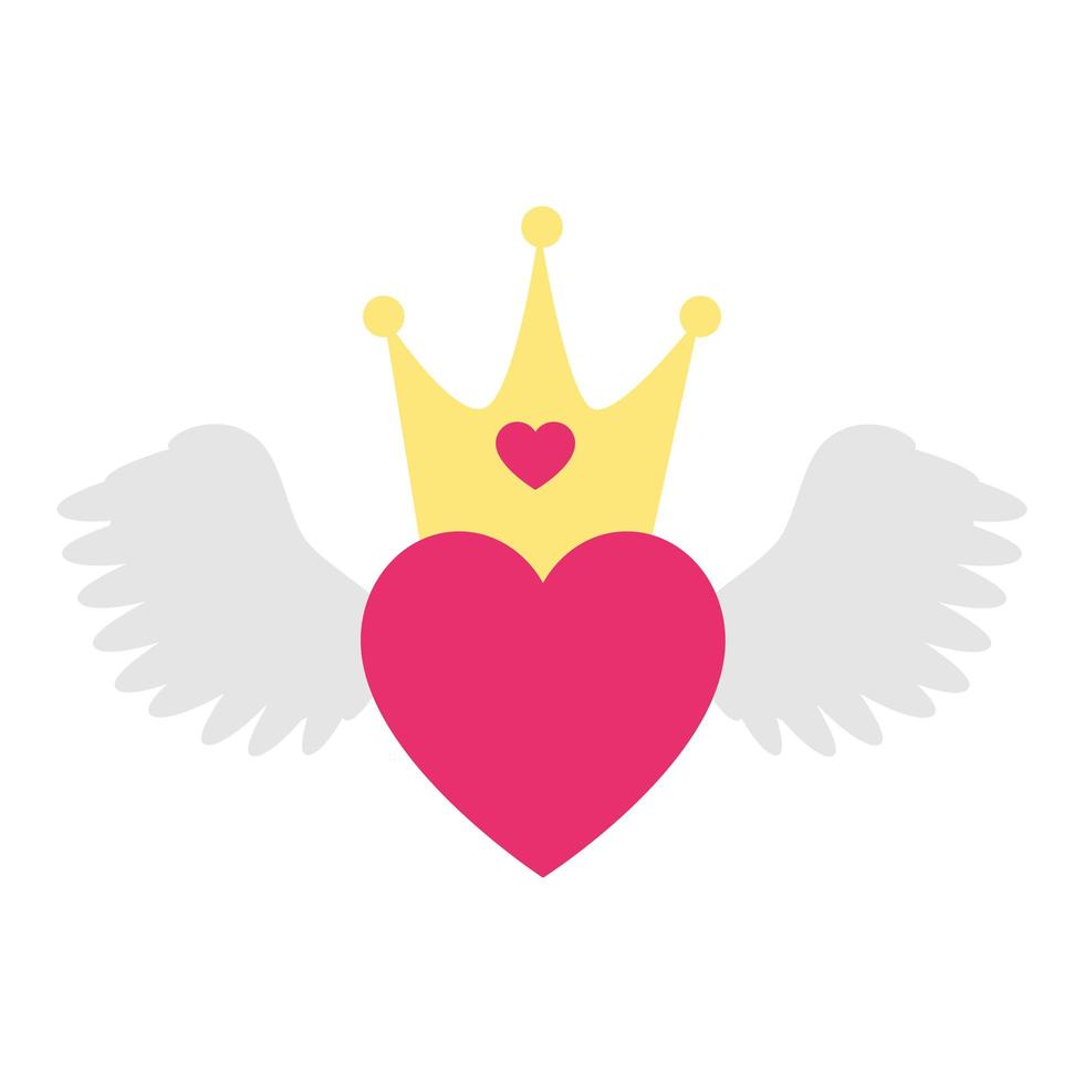 söt hjärta med vingar och krona isolerad ikon vektor