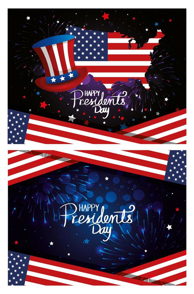 Happy Presidents Day mit Flagge und Karte usa vektor