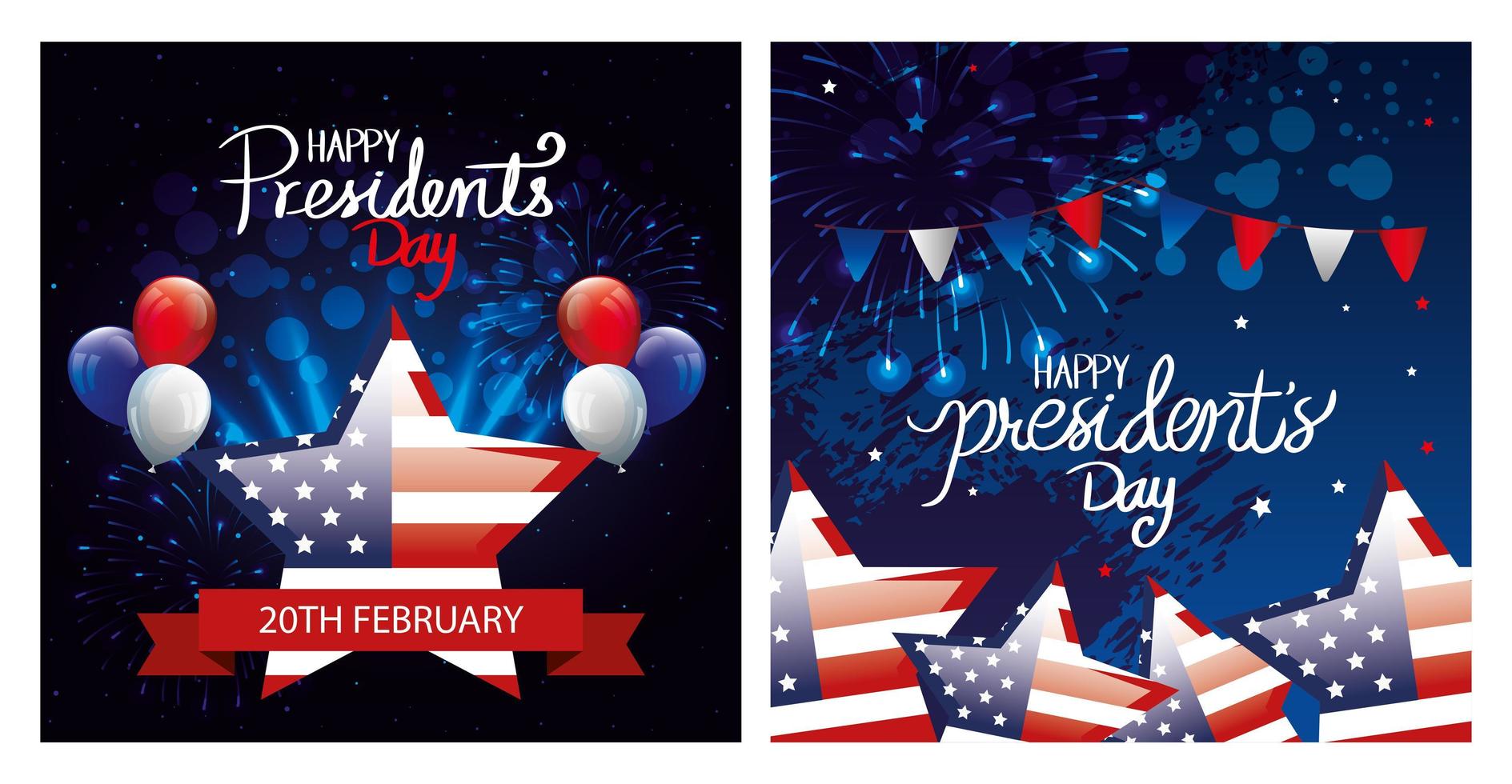 Set Poster von Happy Presidents Day mit Dekoration vektor