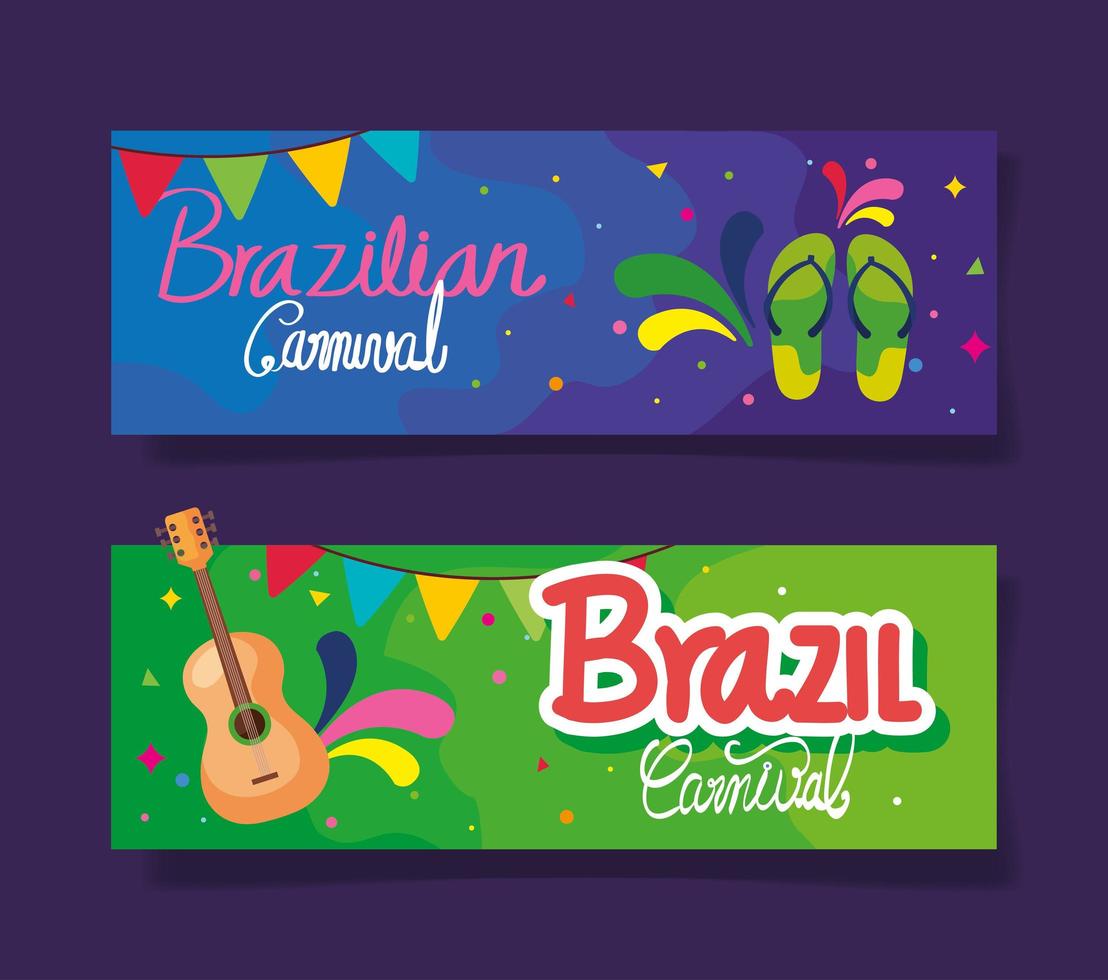 Set von Plakaten Karneval Brasilien mit Dekoration vektor