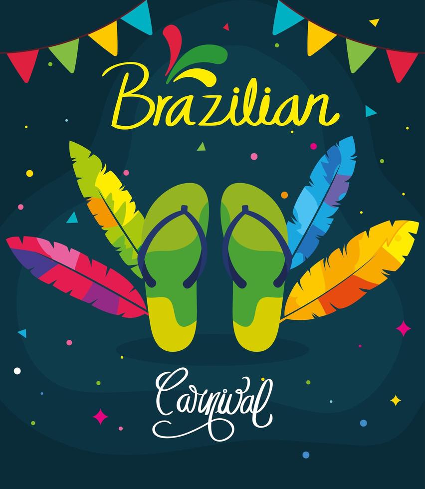 Plakat des brasilianischen Karnevals mit Flip-Flops und Dekoration vektor