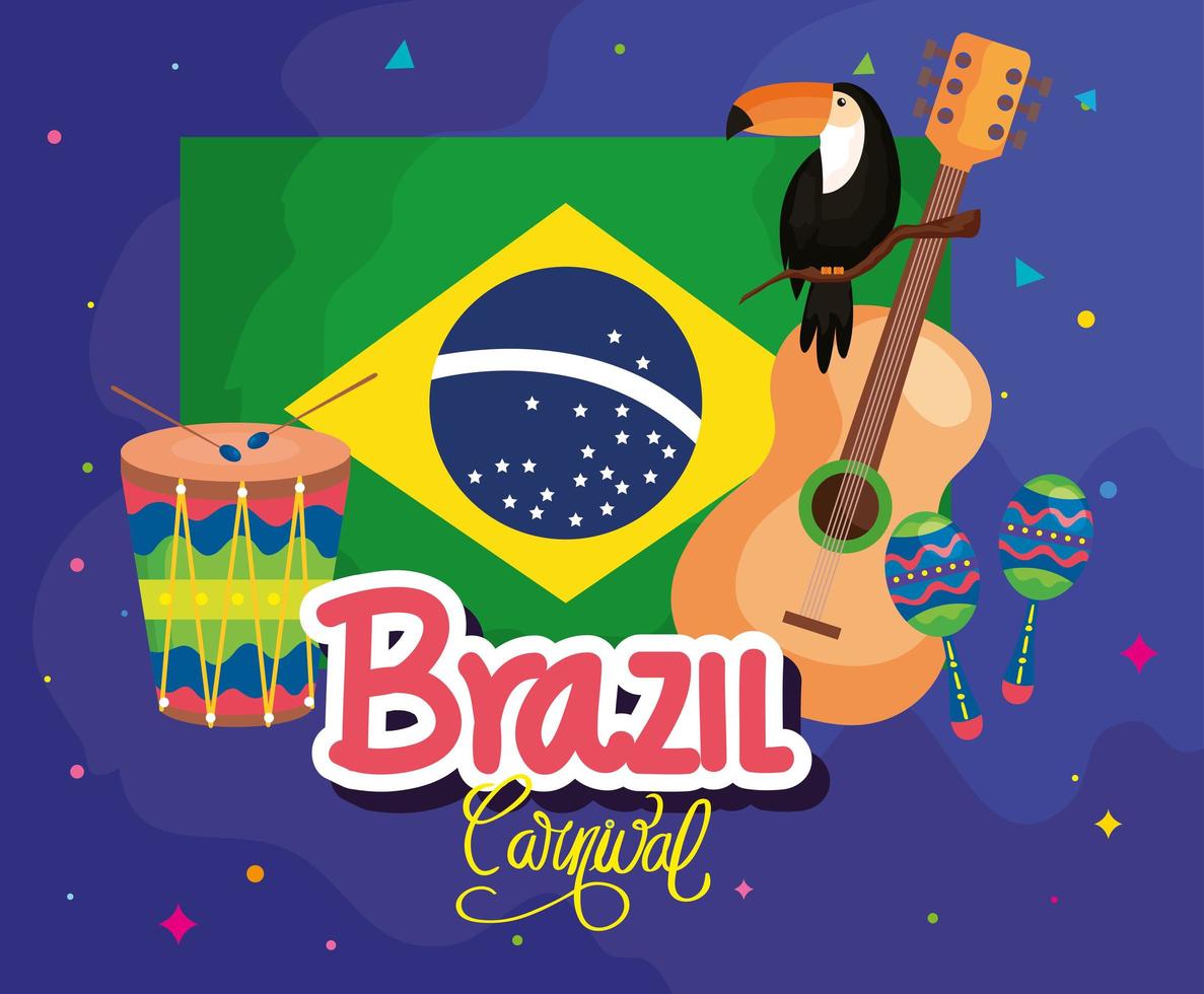 affisch av Brasilien karneval med flagga och ikoner traditionella vektor