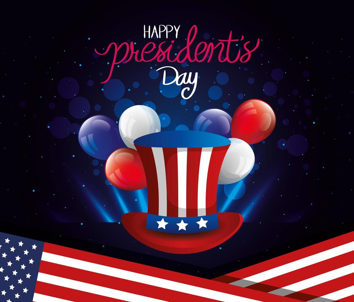 glad presidentsdag med hatt och ballonger helium vektor