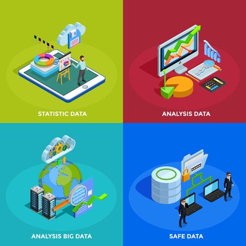 Dataanalys 4 Isometrisk ikoner Square vektor