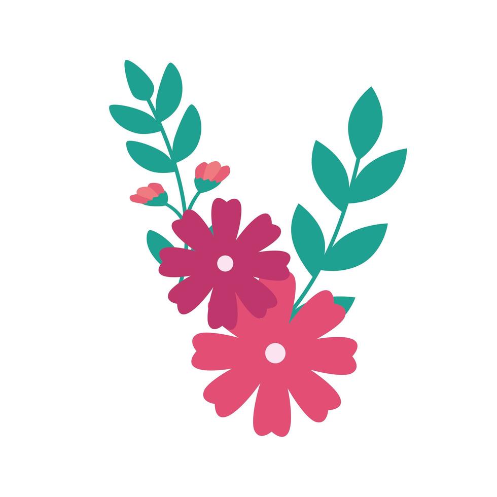 süße Blumen rosa mit Zweigen und Blättern vektor