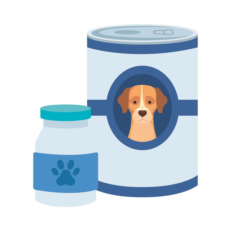 Lebensmittel- und Flaschenmedizin für Hund isolierte Ikone vektor