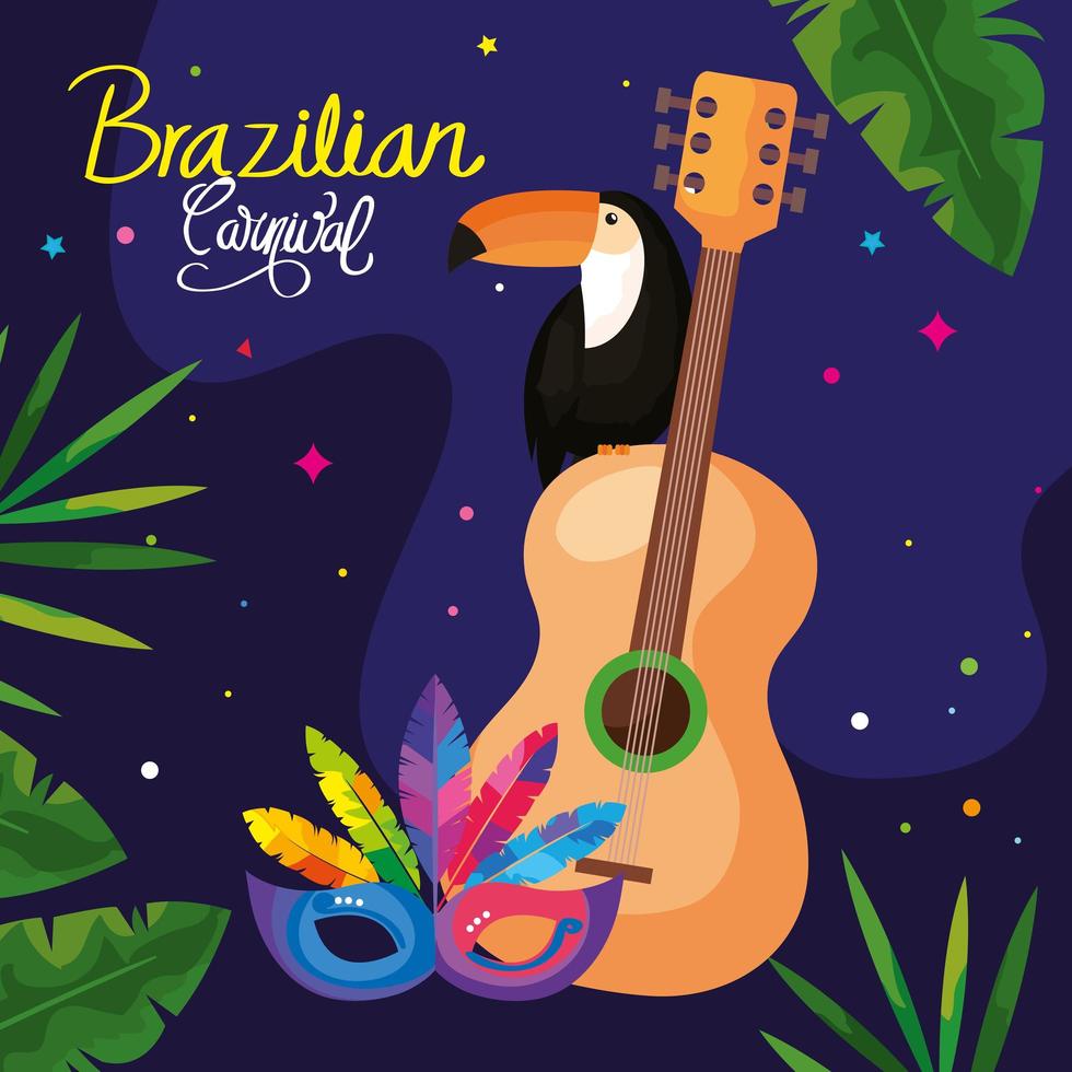 affisch av karneval brasilianska med tukan och ikoner traditionella vektor