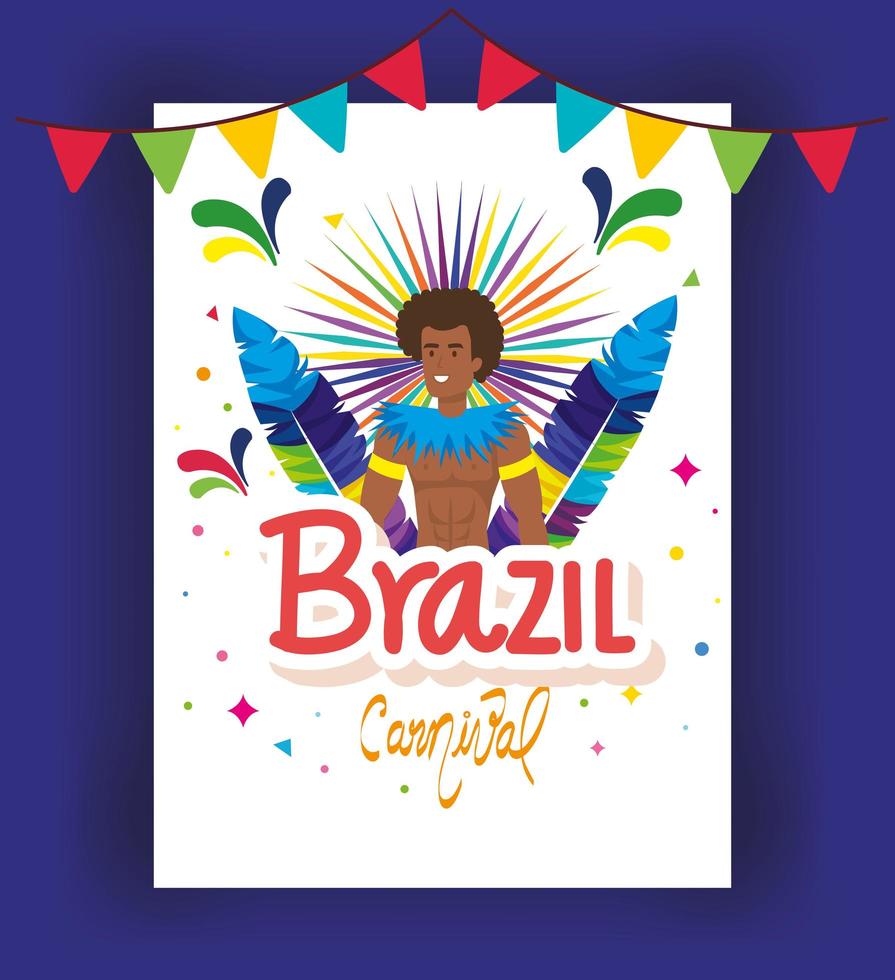 affisch av karneval Brasilien med exotiska dansare man med dekoration vektor