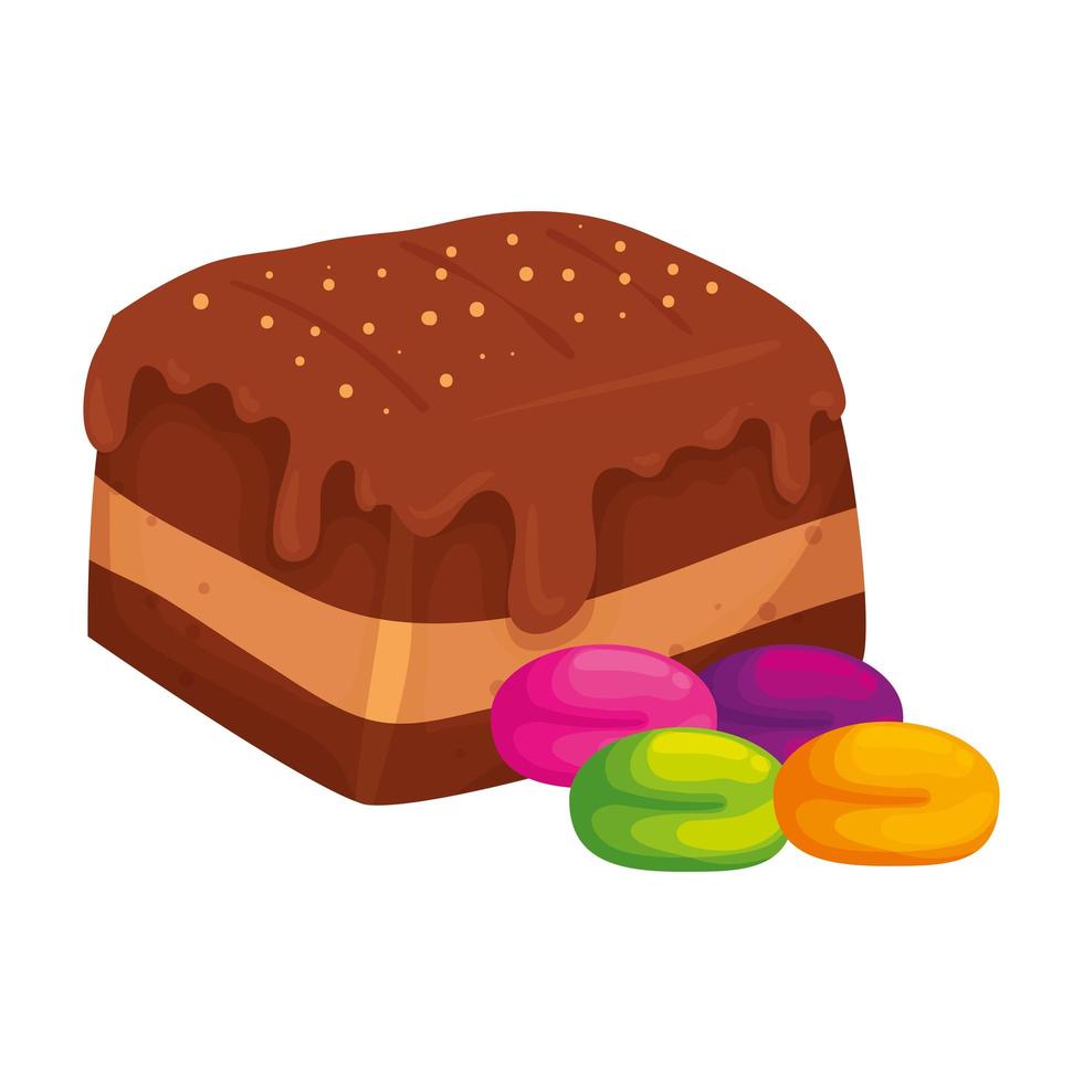 köstlicher Cupcake mit Süßigkeiten lokalisierte Ikone vektor