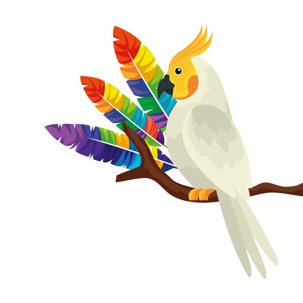 papegoja fågel i trädgren isolerad ikon vektor