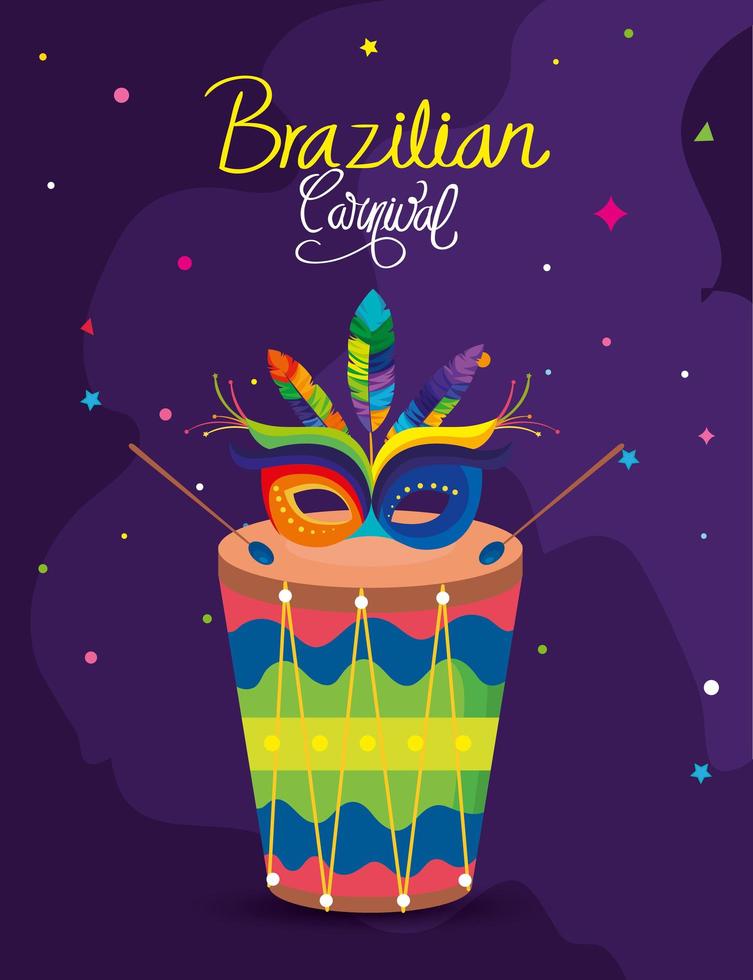 affisch av karneval brasilianska med trumma och mask karneval vektor
