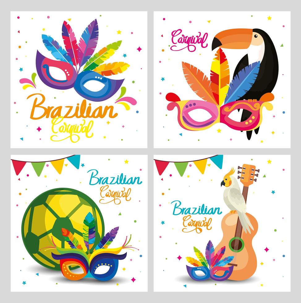 set poster von brasilien mit dekoration vektor