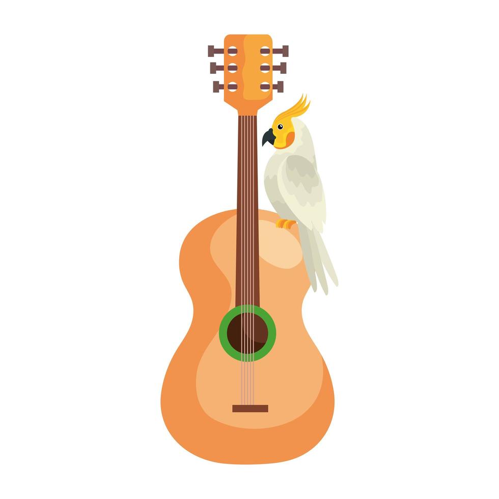 gitarr med papegoja fågel isolerade ikon vektor