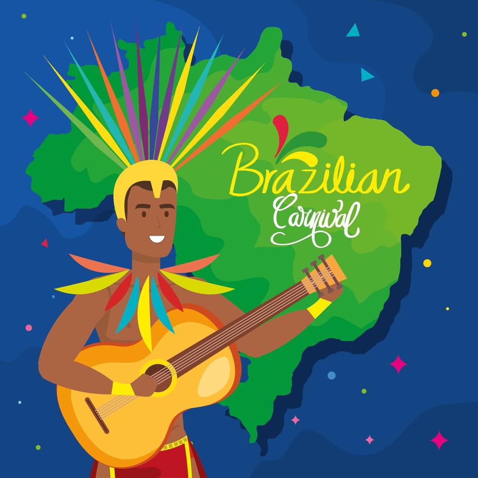 Plakat des brasilianischen Karnevals mit exotischem Tänzer und Dekoration vektor