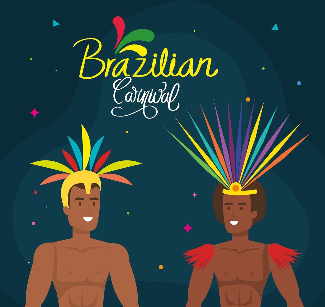 Plakat des brasilianischen Karnevals mit exotischen Männern der Tänzerin vektor