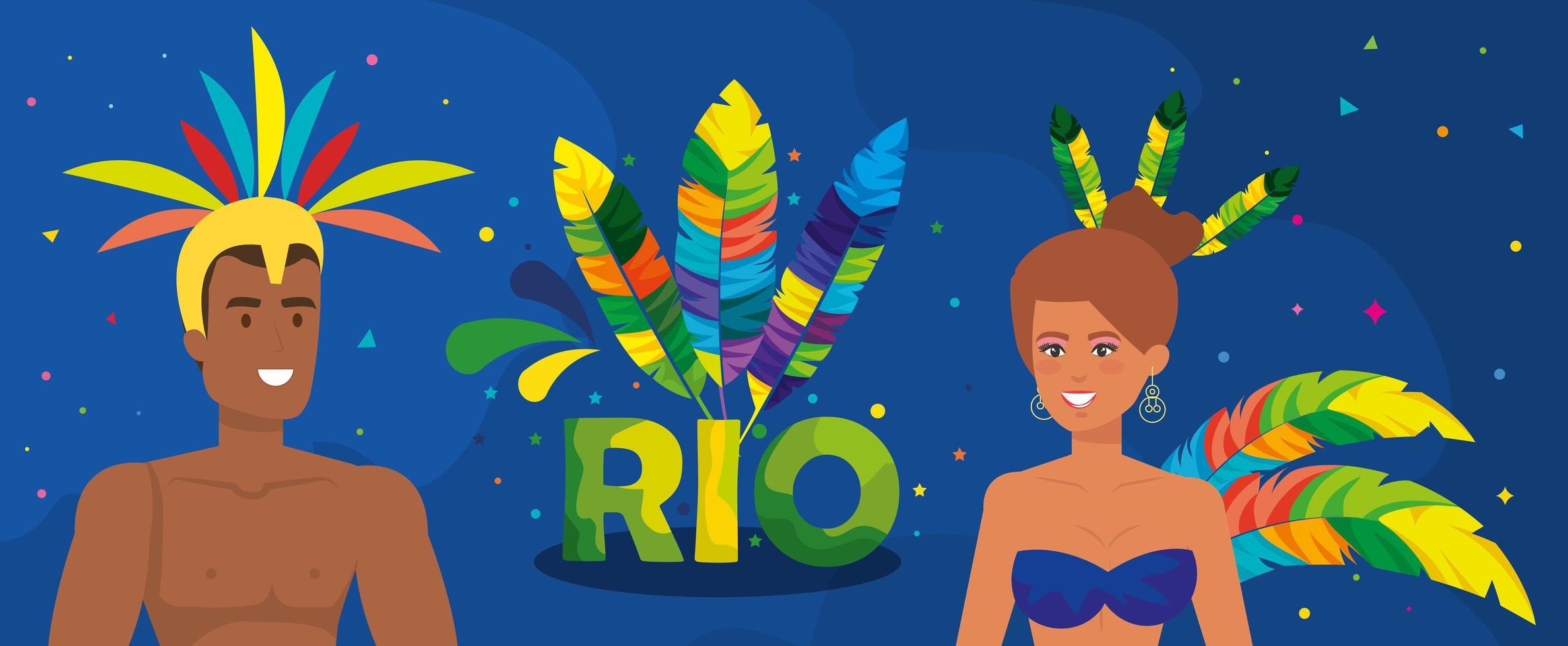 affisch karneval i rio med par exotiska dansare och dekoration vektor