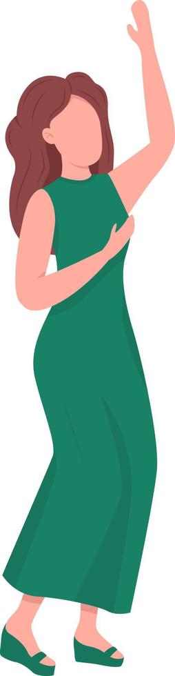 Frau im grünen Abendkleid halbflacher Farbvektorcharakter vektor