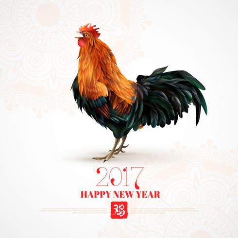 Rooster Chinese Symbol 2017 Färgglatt Tryck vektor