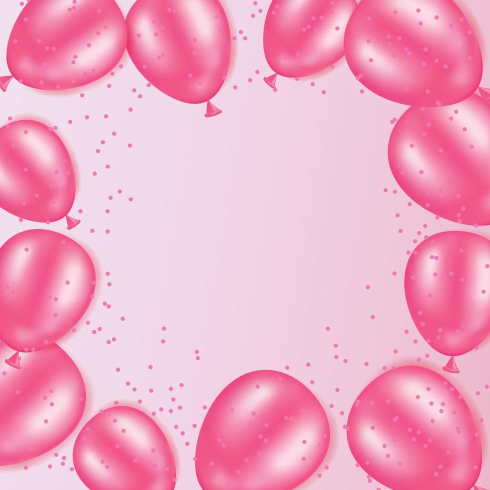 rosa ballonger med konfetti. fyrkantig rosa mall med ballonger och konfetti. för banderoller, reklam, affischer, kort. vektor